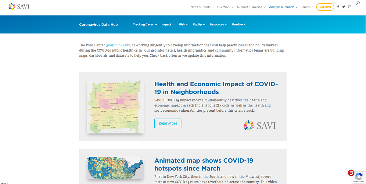 covid data hub homepage screenshot